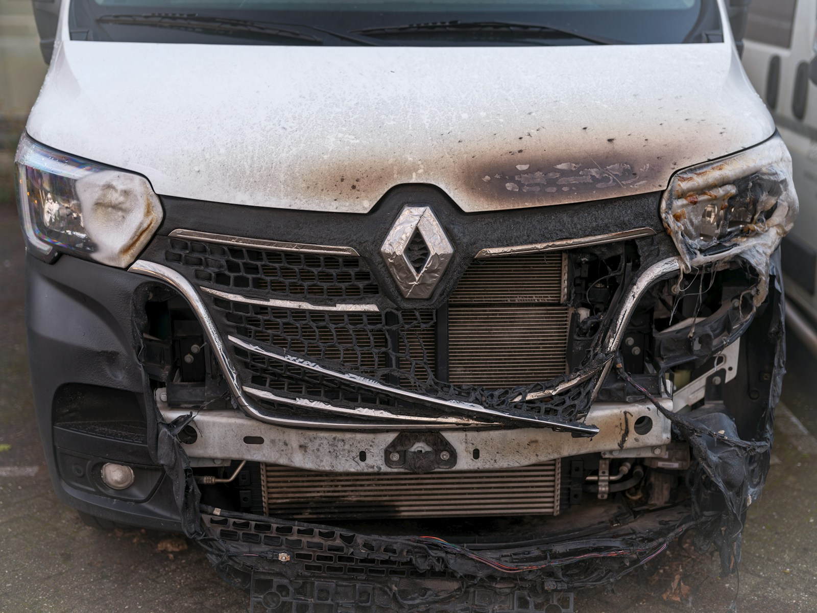 The front of a car that has been badly damaged